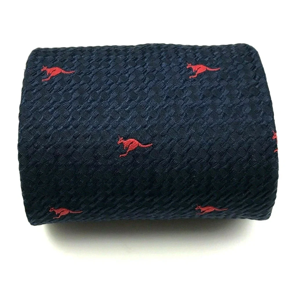 AUSTICO Australia Mens Polyester Necktie Animal Theme Kangaroo Navy Blue Red Tie - Picture 3 of 11